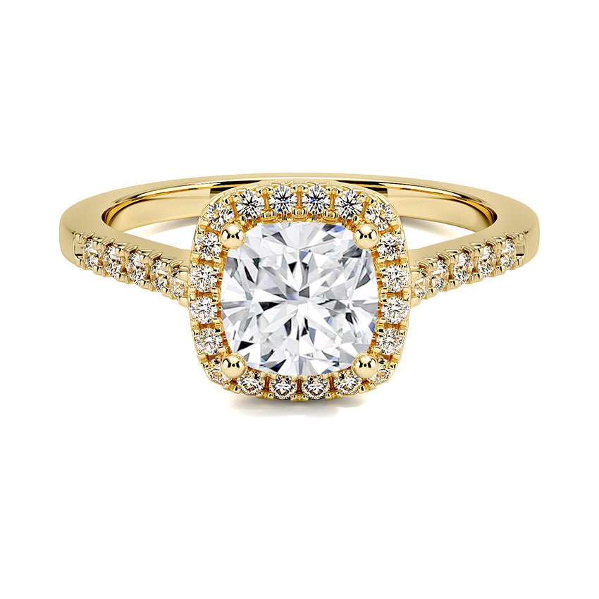 Anillo Halo Cojin con Pavé de Diamantes
