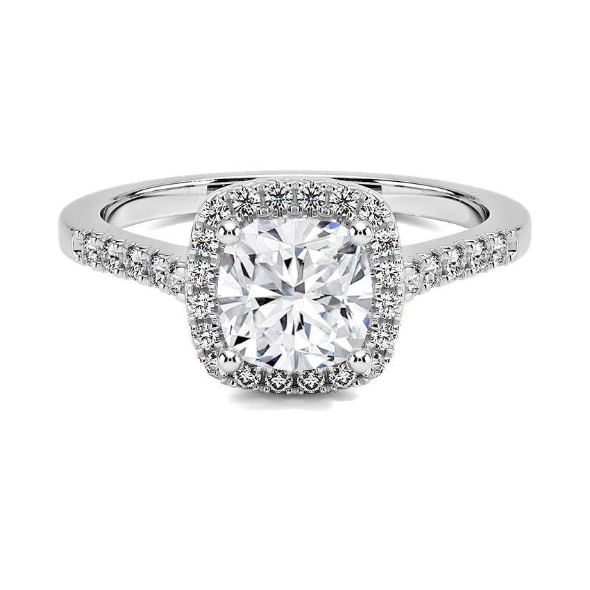 Anillo Halo Cojin con Pavé de Diamantes