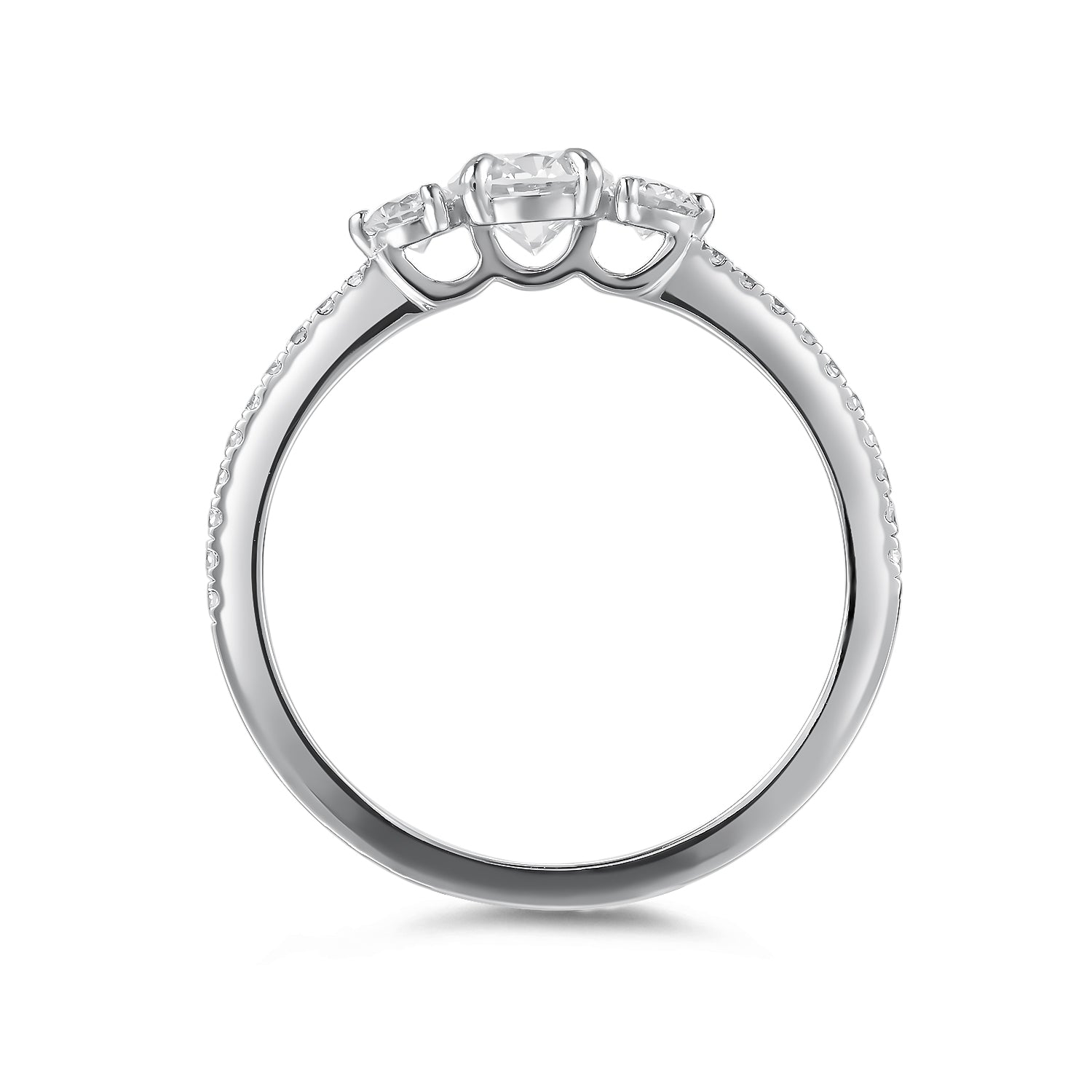 Anillo Tres Piedras Clásico con Pave de Diamantes