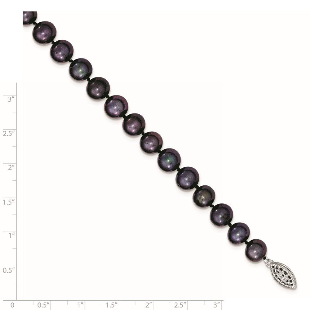 Collar de perlas negras FWC de 8-9 mm en plata de ley rodiada