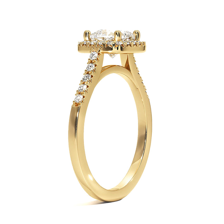 Anillo Halo Cojin con Pavé de Diamantes