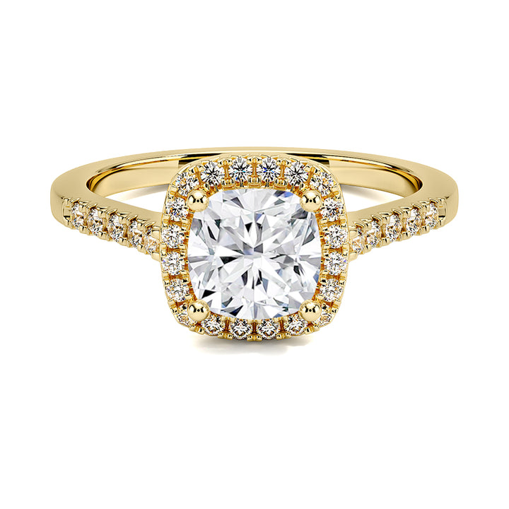 Anillo Halo Cojin con Pavé de Diamantes