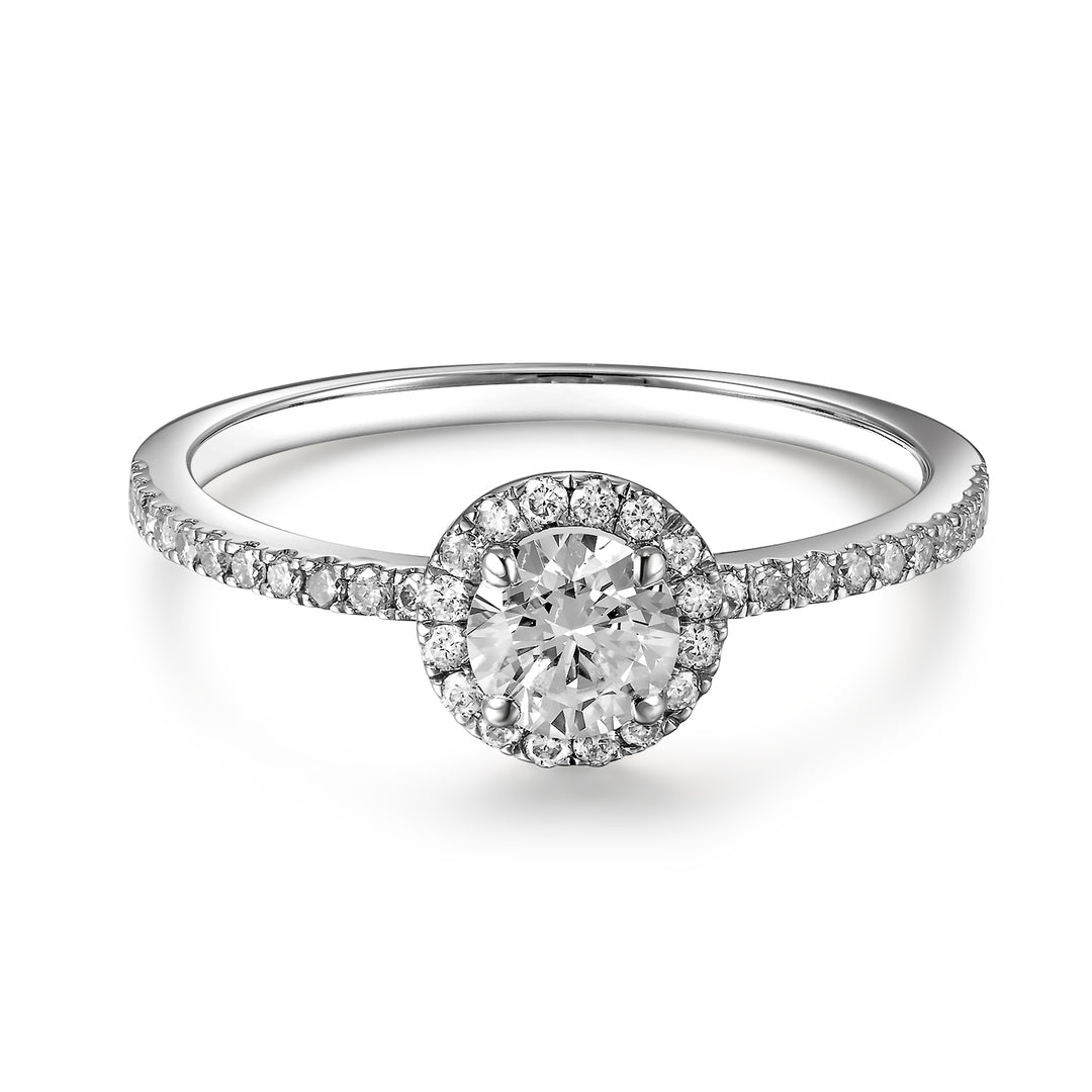 Anillo Halo Clásico con Pave de Diamantes